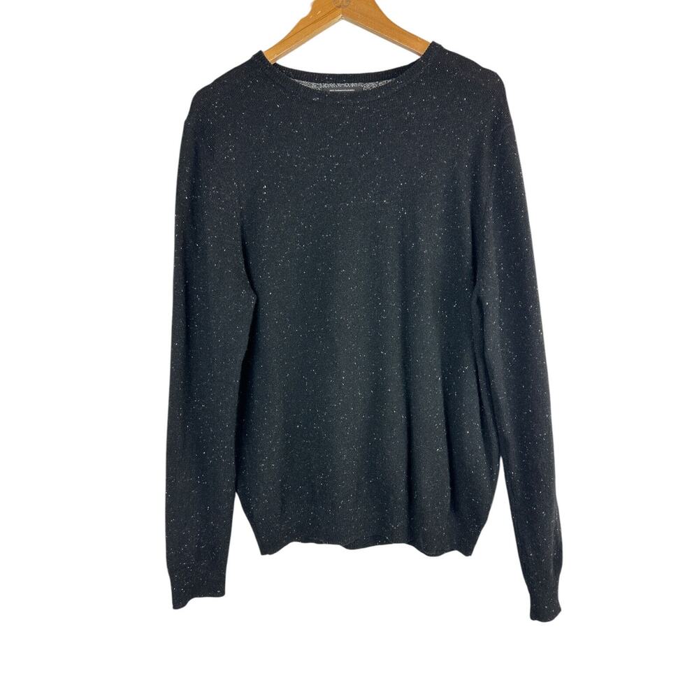 Nordstrom Men's Shop 100% Cashmere LS Crew Neck Sweater Black Speckled Medium - Picture 2 of 12